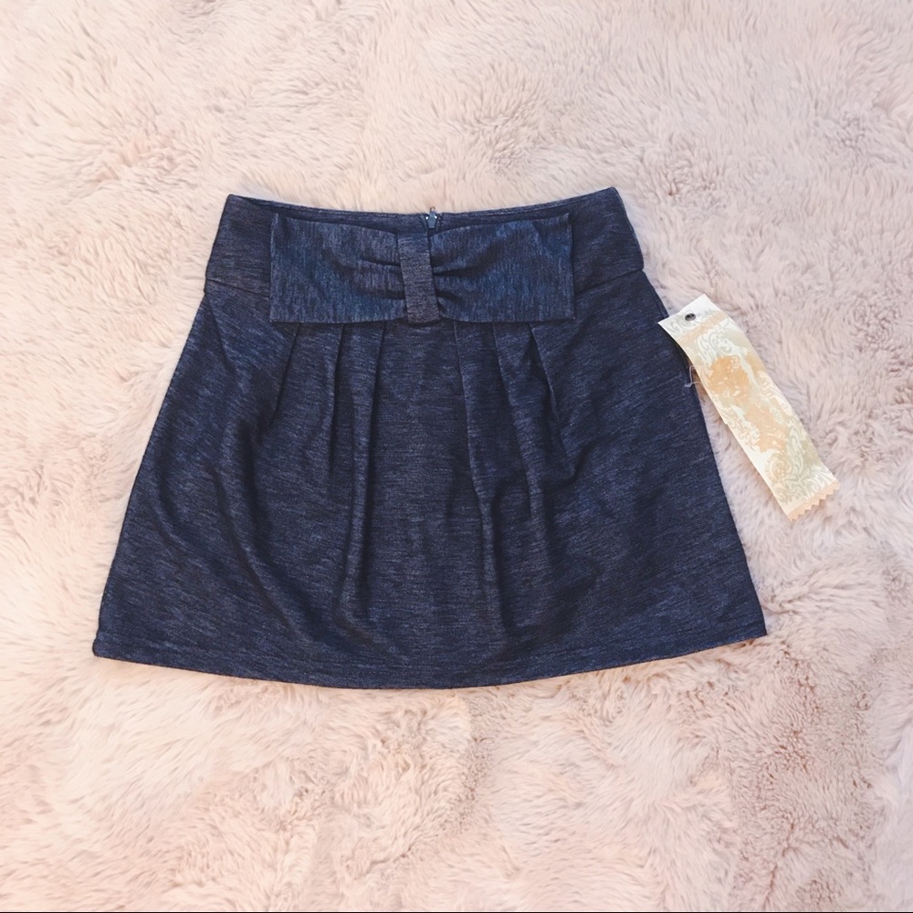 Blue Jean Color Mini Skirt with Bow
